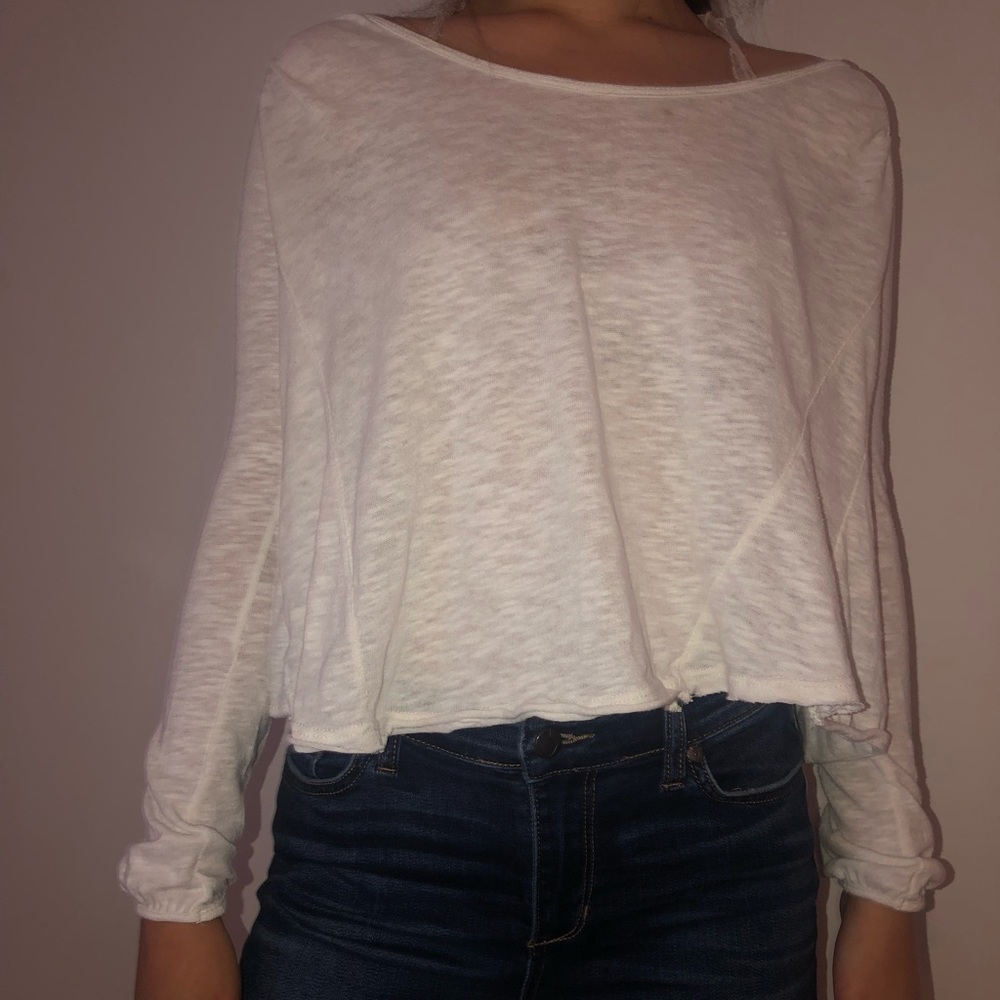 White long sleeve open back shirt